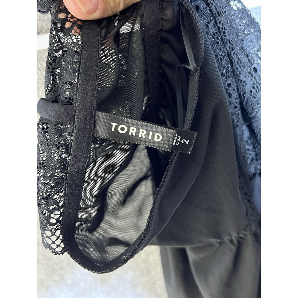 Torrid Mixed Lace and Mesh High Neck Babydoll Top Women Sz 2X Black Sheer Floral - Picture 3 of 6